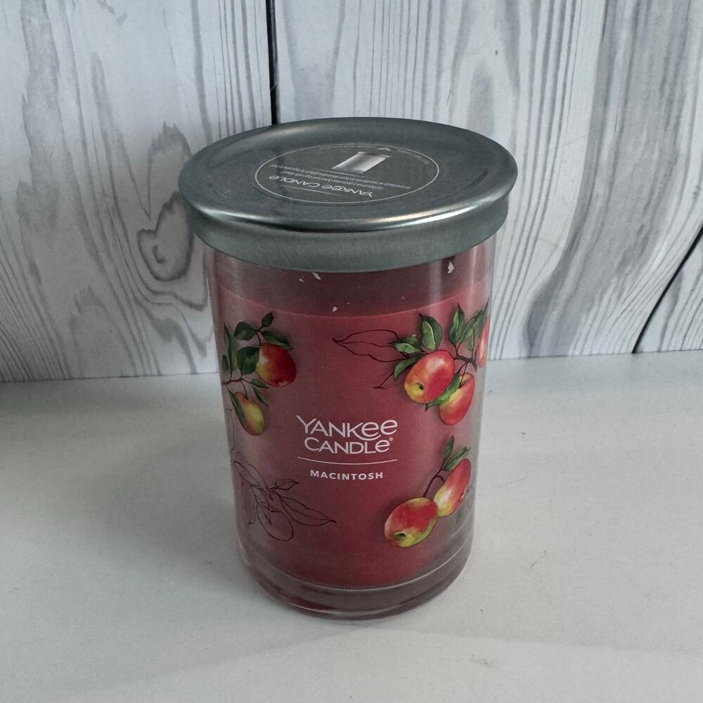 YANKEE CANDLE 20 OZ 2-WICK MACINTOSH CANDLE IN DECORATOR JAR New